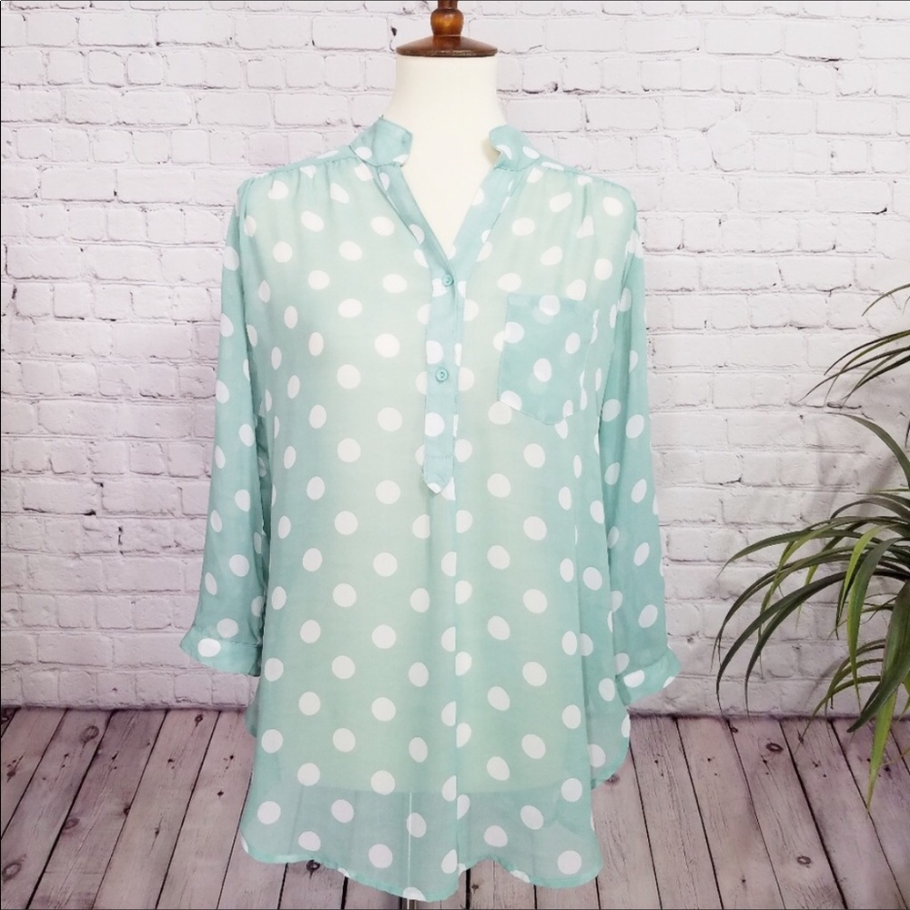 CALS half button polka dot sheer top